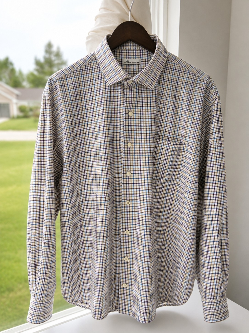 Peter Millar Mens Plaid Check Long Sleeve Button Up Sport Shirt Multicolor